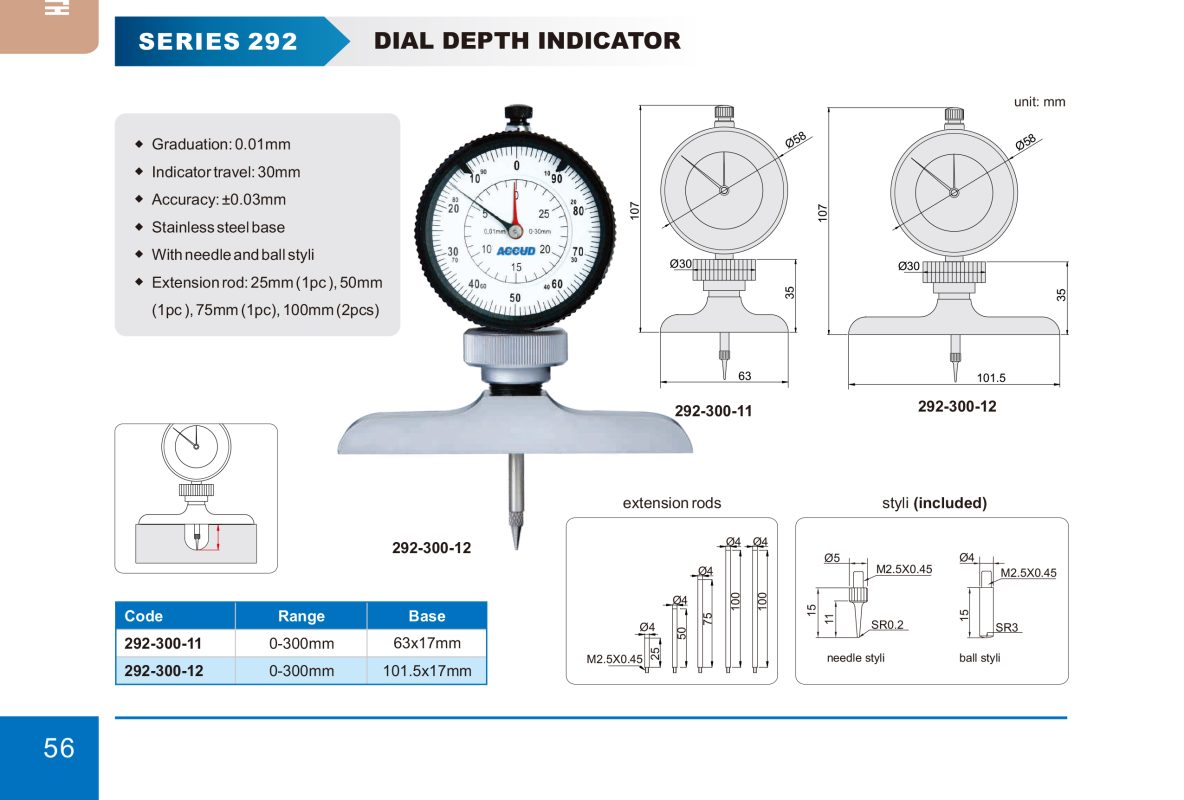 جهاز قياس أعماق أكيود 0-300 مم بالساعة كود 12-300-292 292 إنفينيتي للتجارة