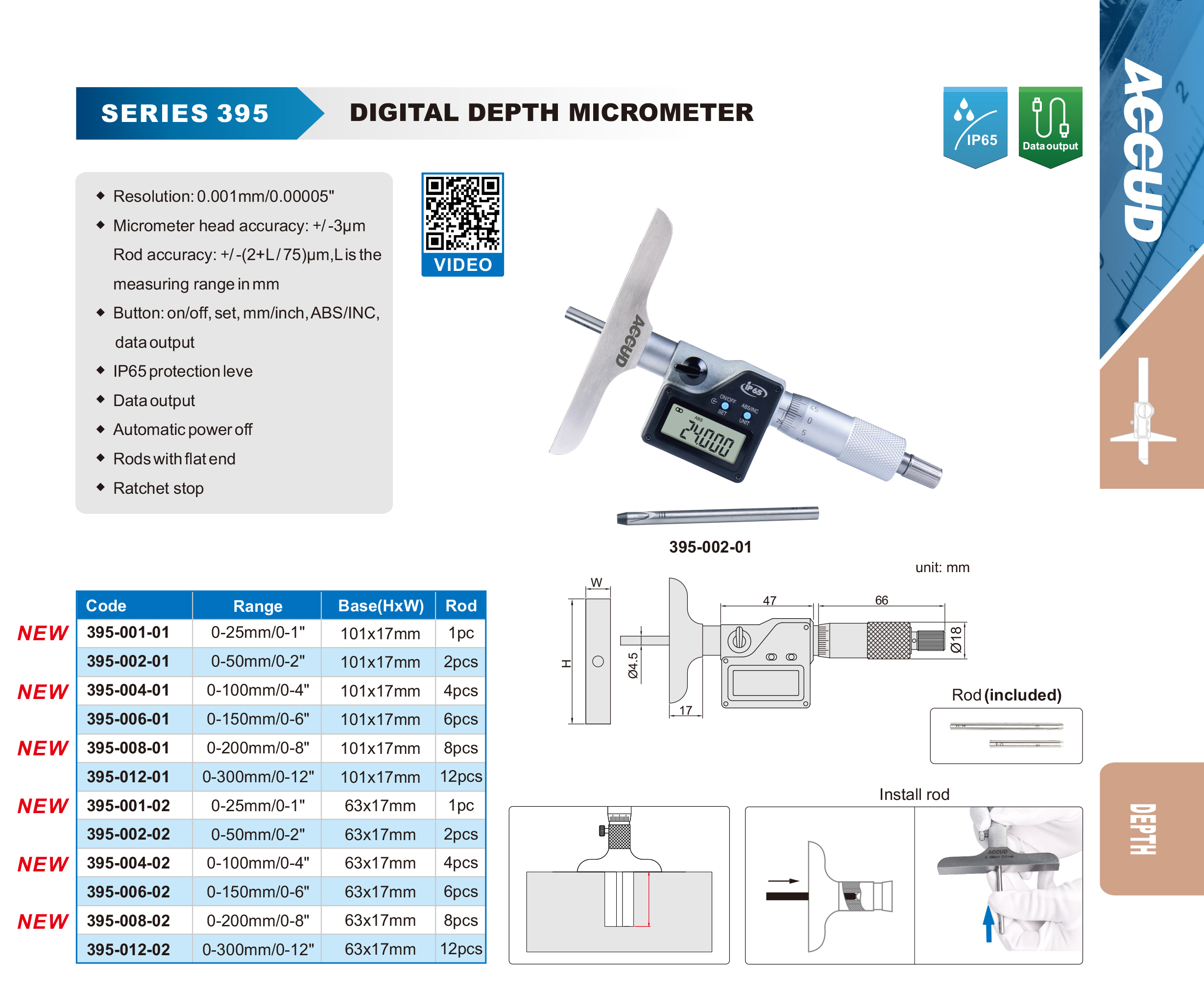 ميكرومتر اعماق ديجيتال اكيود 0-150 مم بالساعة كود 01-006-395 395 إنفينيتي للتجارة