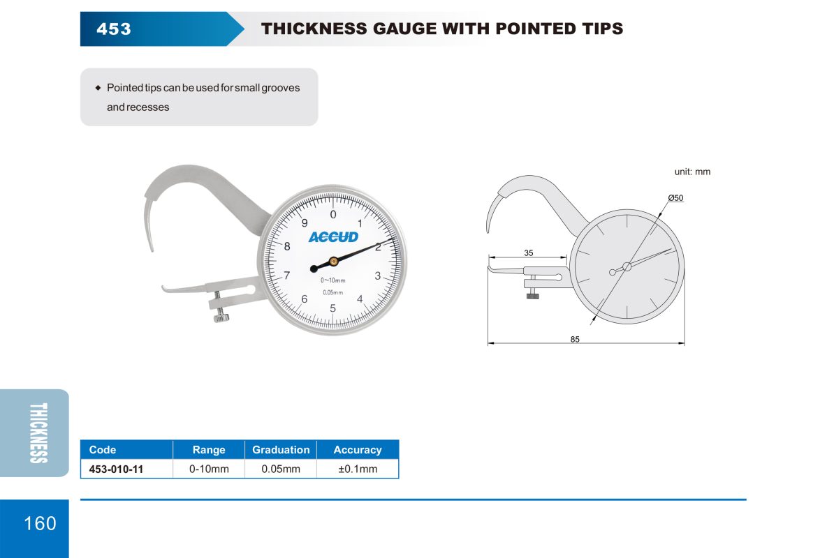 جهاز قياس تخانات ساعة 0-10 مم دقة 0.05مم بفك مدبب سن للجروف كود 453 453 إنفينيتي للتجارة