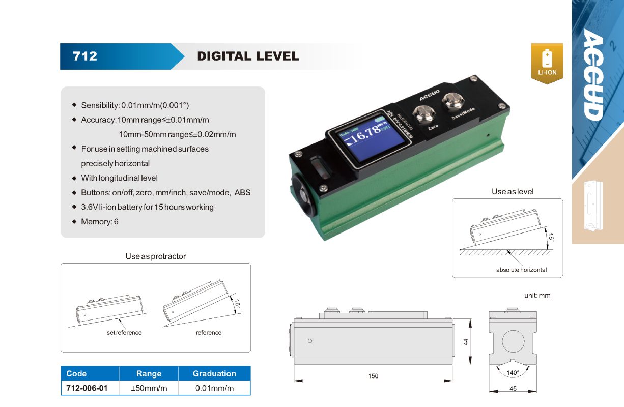 ميزان ميكانيكى ديجيتال و مياة زهر مستطيل 150 مم دقة 0.01 مم ببطارية 3.6 فولت ليثيوم كود 712-006-01 712 006 01 إنفينيتي للتجارة