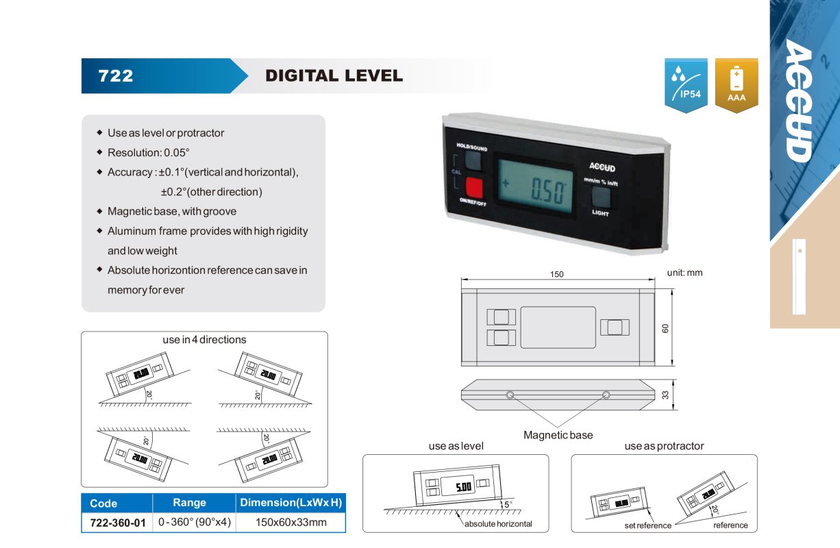 ميزان قياس الزوايا ديجيتال من 0 - 360° اكيود 722-360-01 722 إنفينيتي للتجارة
