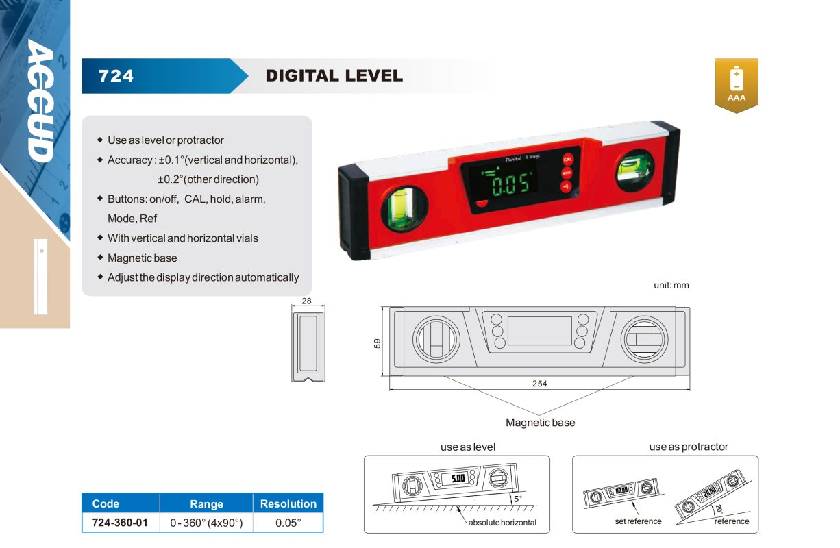 ميزان مياة ديجيتال 250 مم 0 - 360° كود 01-360-724 724 إنفينيتي للتجارة