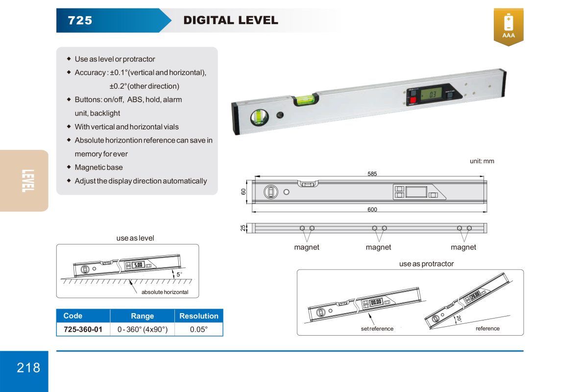 ميزان مياة ديجيتال 600 مم 0 - 360° دقة 0.1مم كود 01-360-725 725 إنفينيتي للتجارة