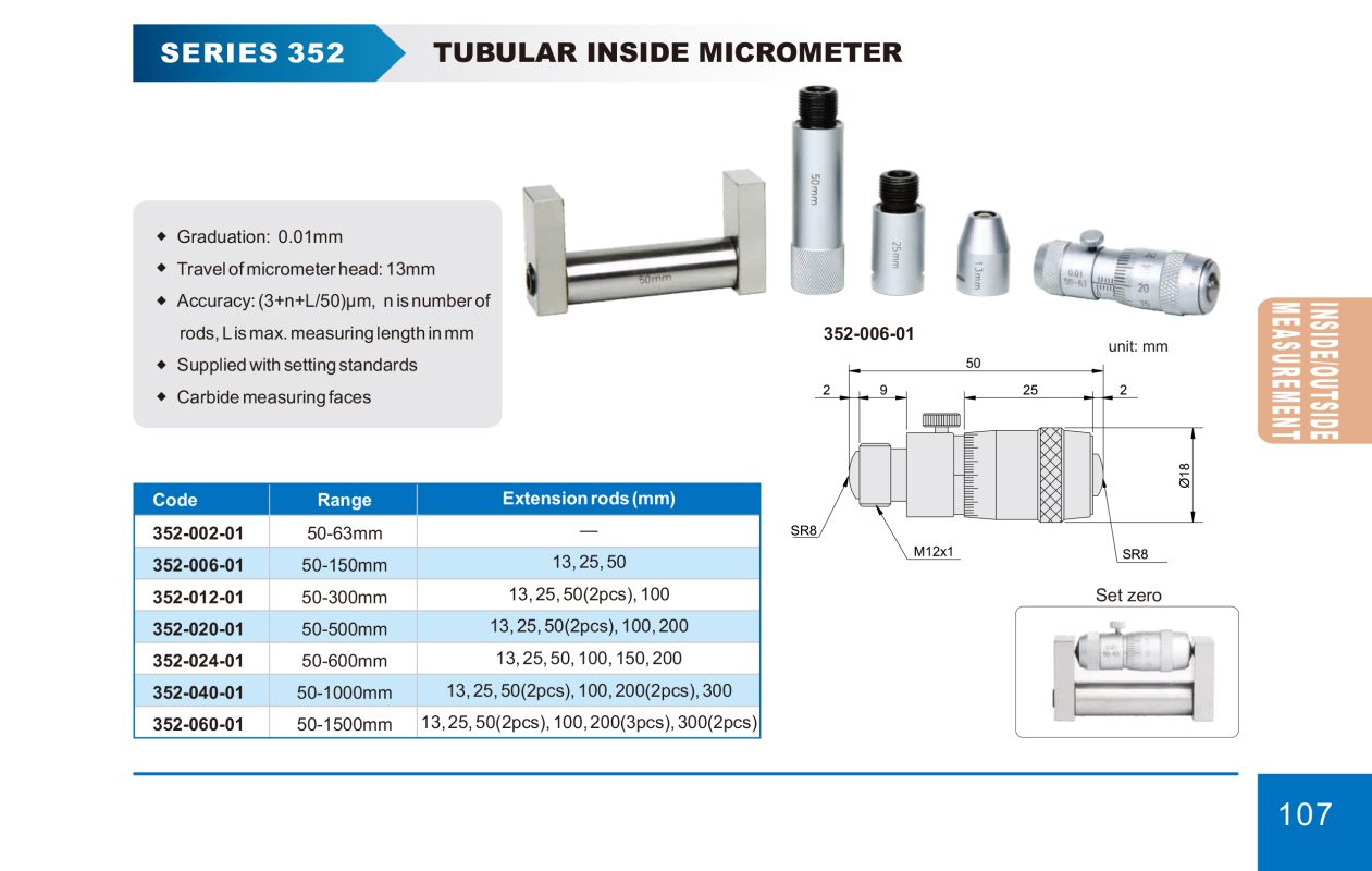 ميكروميتر داخلي بالوصلات دقه 0.01مم كود 352 352 إنفينيتي للتجارة