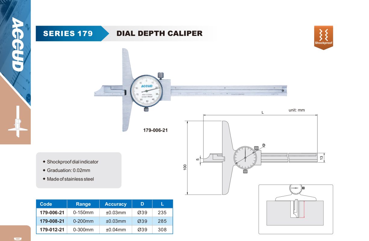 باكوليس أعماق بالساعه دقة 0.02 مم مصنوع من الستانلس ستيل مقاوم للصدمات 179 إنفينيتي للتجارة