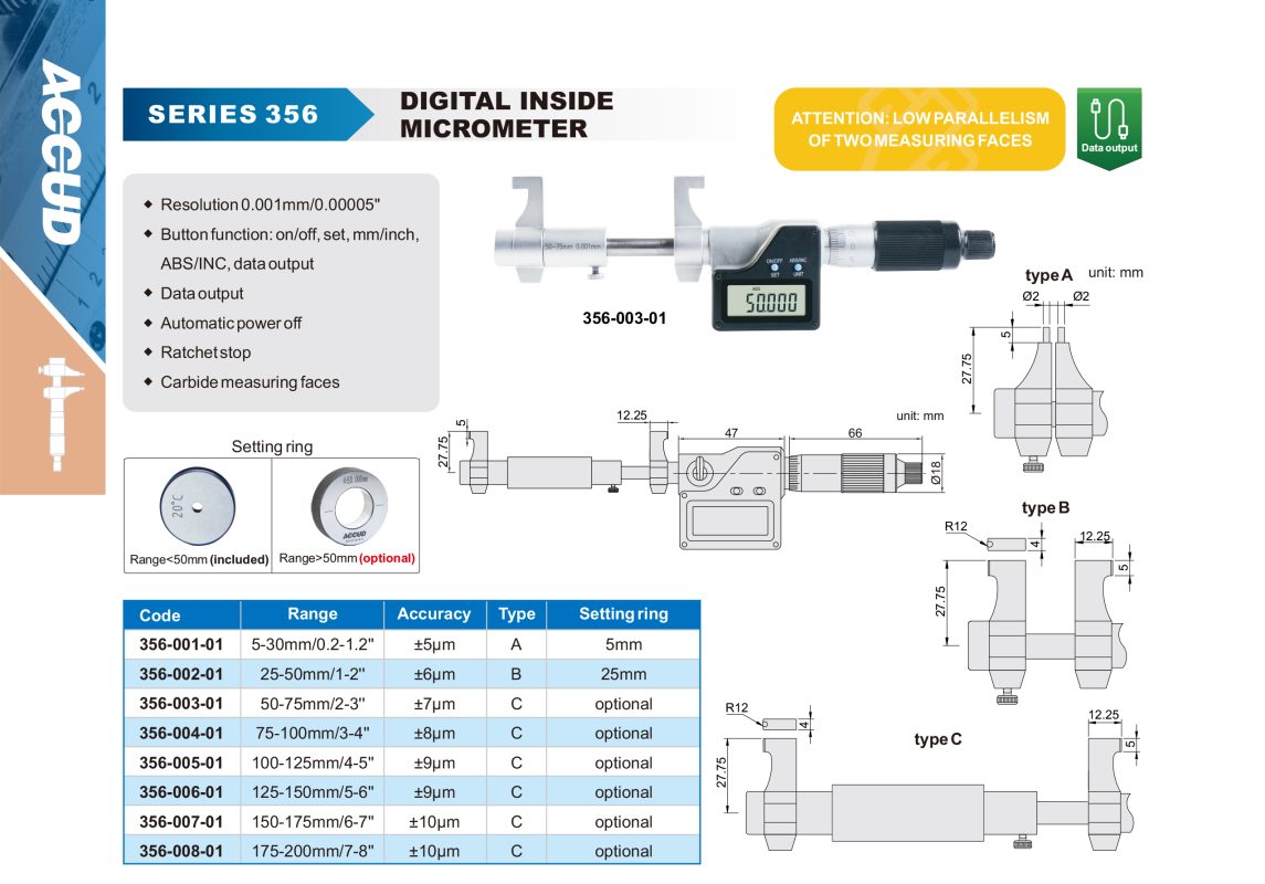 ميكرومتر قياس داخلي 5 / 30 مم دقه 0.01 مم كود 356 356 إنفينيتي للتجارة