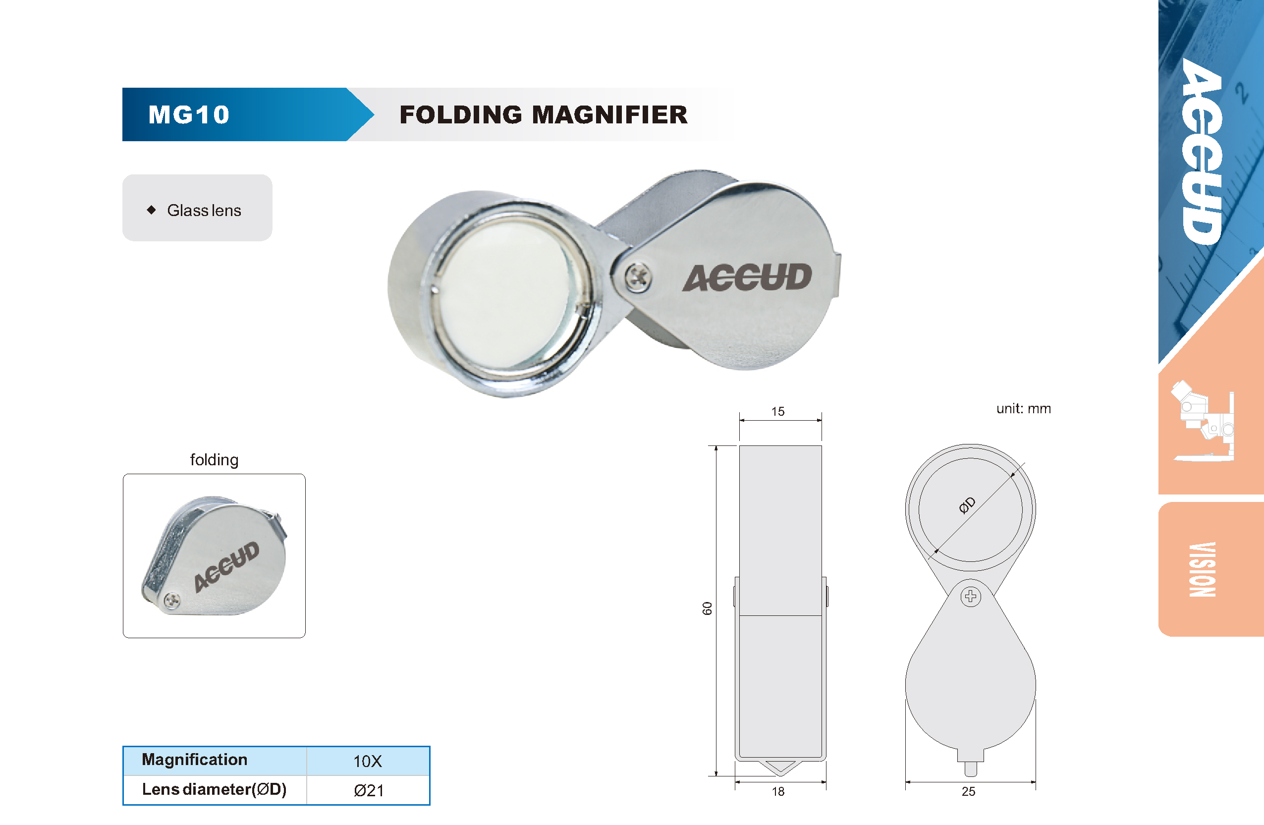 عدسة زجاجية مكبرة قابلة للطي 10× MG101 إنفينيتي للتجارة