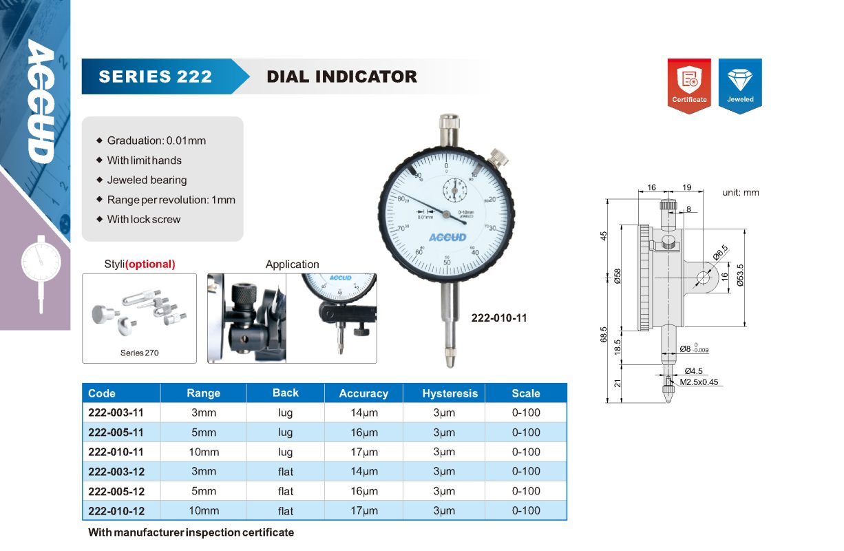 ساعة شنكار 10مم دقة 0.01مم (علبة بلاستيك) 222 11 1 إنفينيتي للتجارة
