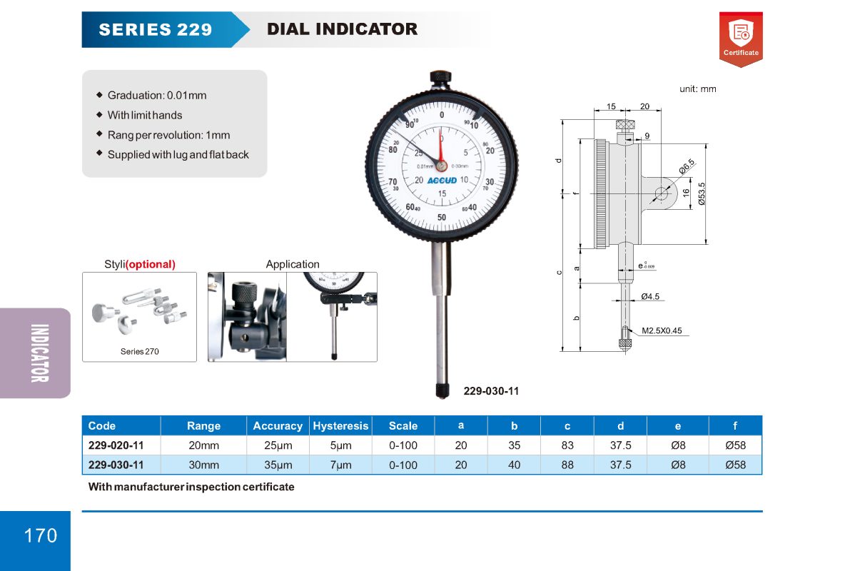 ساعة شنكار 30مم دقة 0.01بحامل خلفي كود 229-030-11 229 إنفينيتي للتجارة