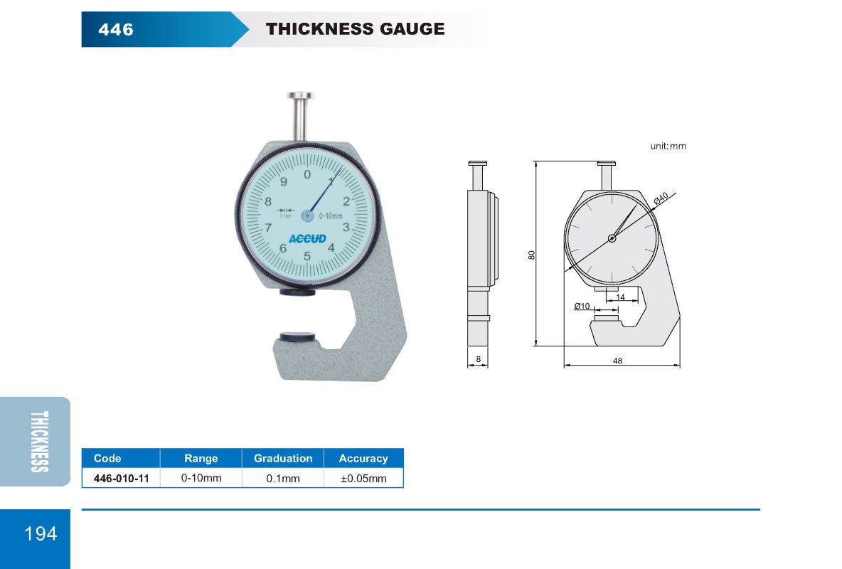 جهاز قياس تخانات ساعة 0/10 مم دقة كود 446-010-11 446 إنفينيتي للتجارة