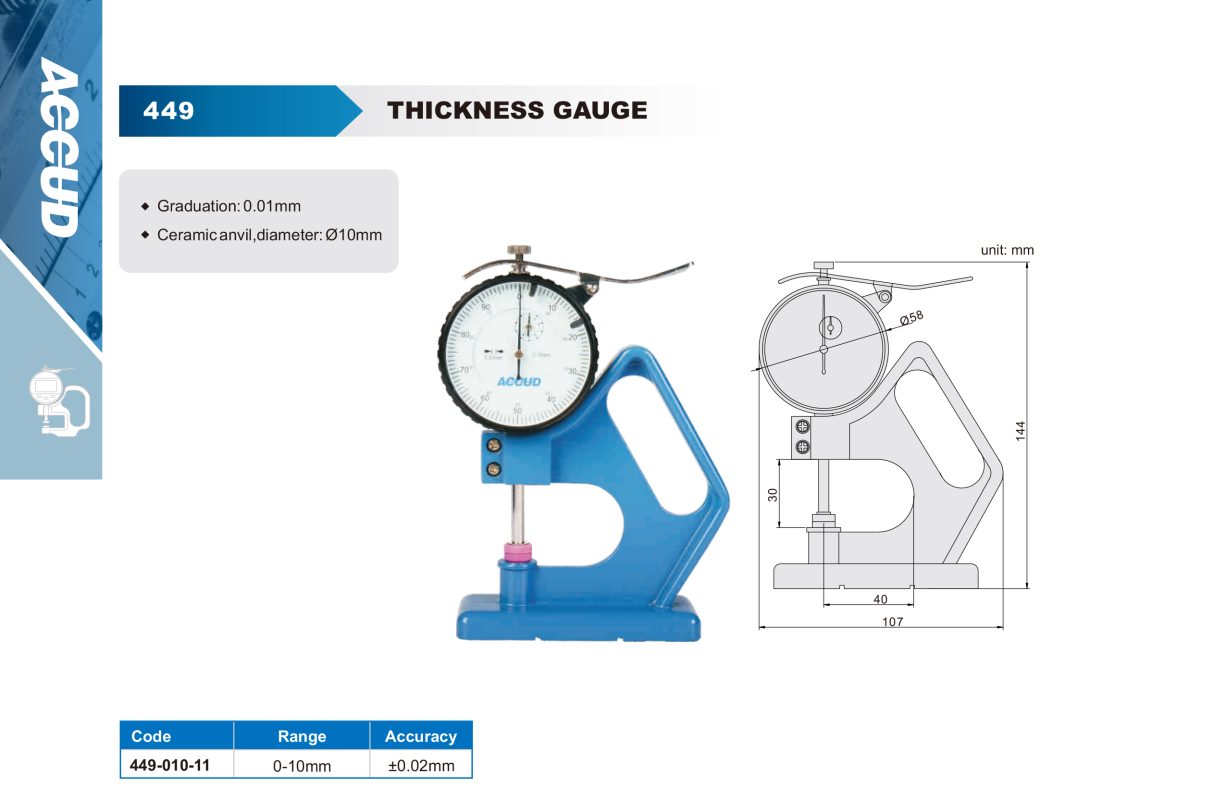 جهاز قياس تخانات ساعة بالقاعدة 0/10مم دقة 0.01 مم كود 449 449 إنفينيتي للتجارة