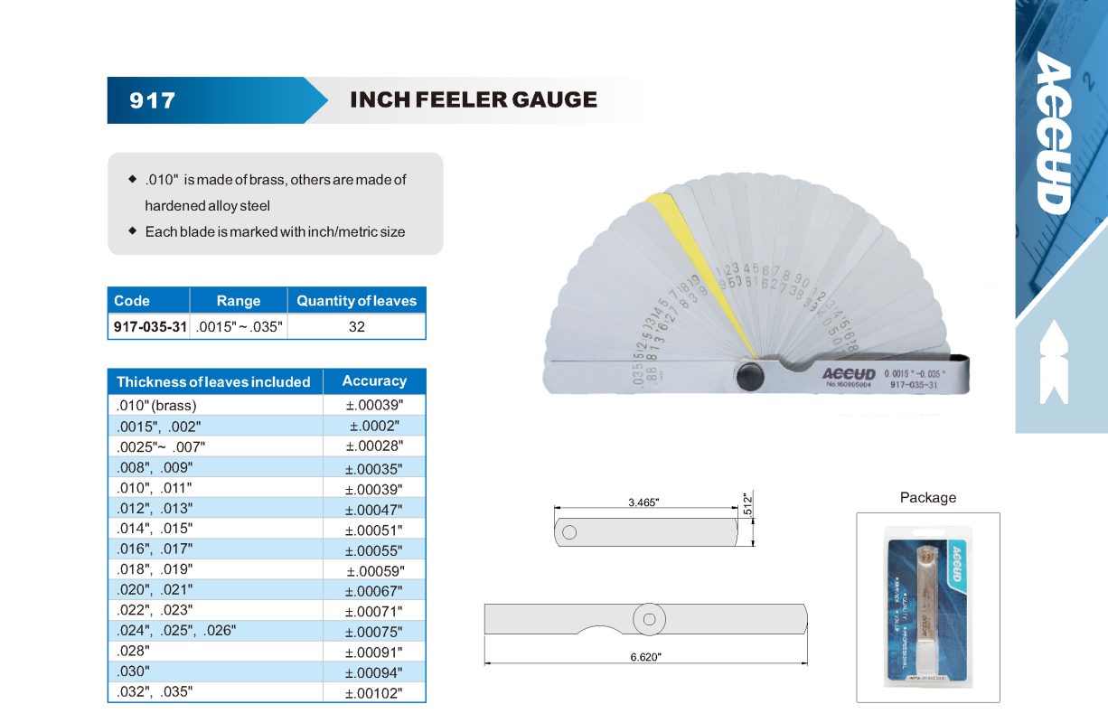 فيللر 4 بوصة 32 سلاح بالبوصة 1-0.05مم - يحتوي علي سلاح من النحاس 917 035 31 إنفينيتي للتجارة